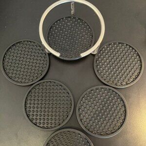 Set of 6 Indoor/Outdoor Rubber Coasters in Silver Metal Stand